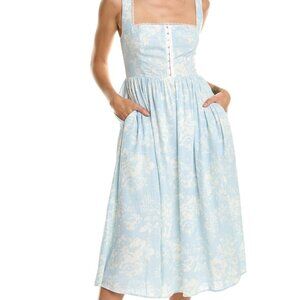 O.P.T. EFFIE LINEN-BLEND MIDI DRESS IN BLUE